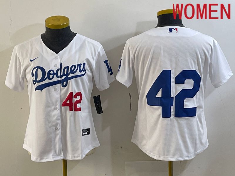Women Los Angeles Dodgers 42 Robinson White 2024 Nike MLB Jersey style 1
